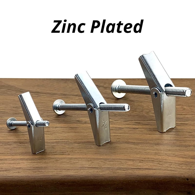 HASWARE Toggle Bolt 29 Pcs Zinc Plated Steel 1/8",3/16",1/4" and Wing Nut Assortment Kit for Hanging Heavy Items on Drywall - Image 3